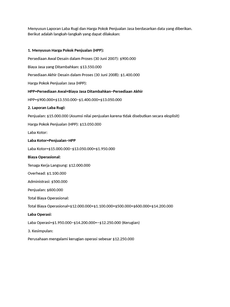 Laporan Laba Rugi dan HPP Jasa 2023 | PDF