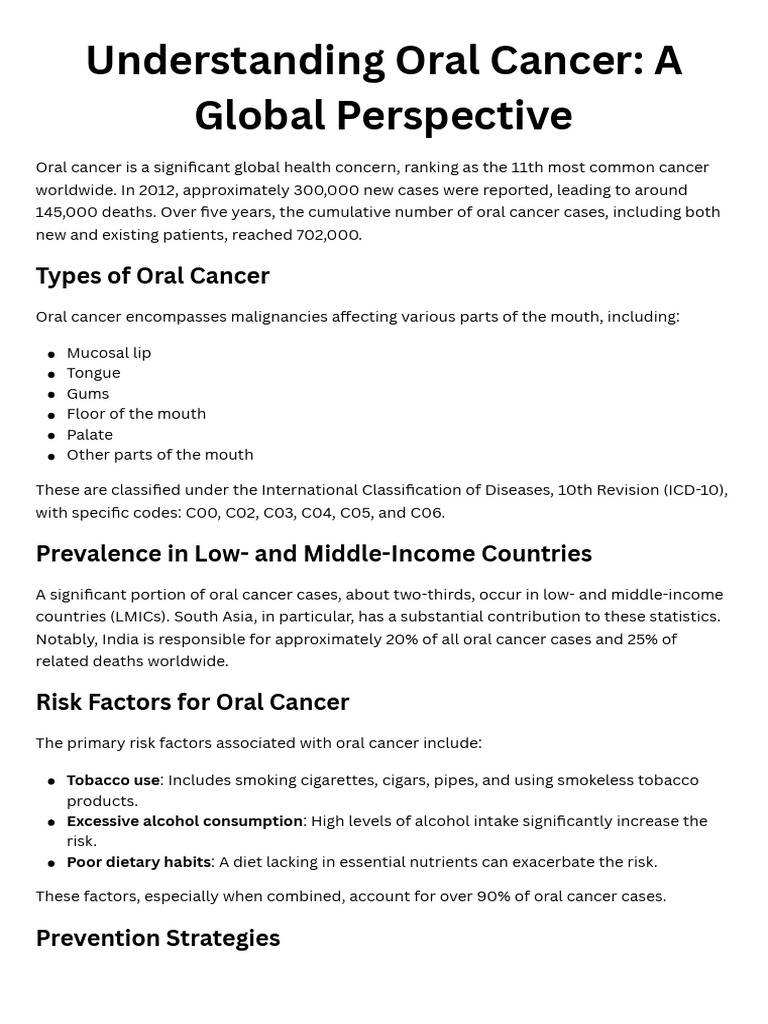 IntroductionUnderstanding Oral Cancer A Global Perspective | PDF ...