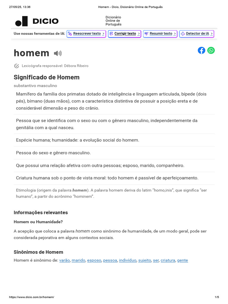 Definição e Significado de Homem | PDF | Homem | Português (idioma)