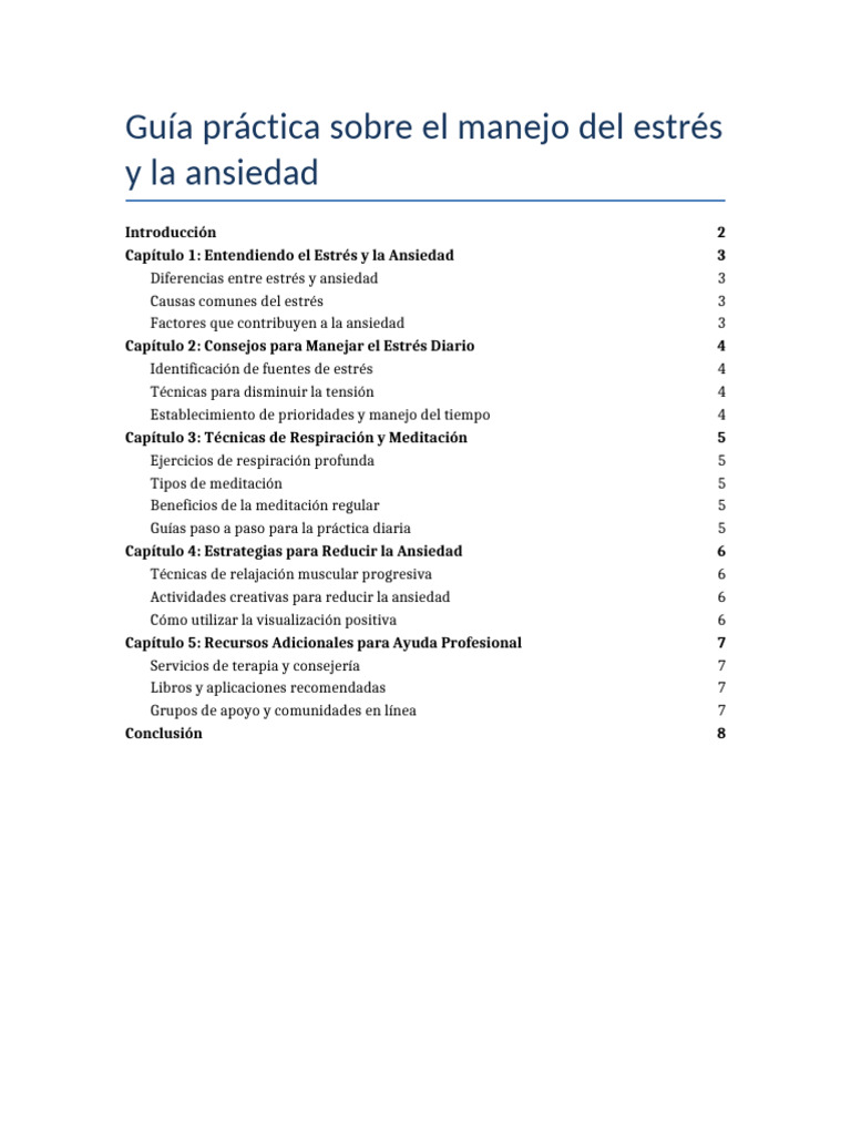 Guía Práctica Sobre El Manejo Del Estrés y La Ansiedad Con Indice | PDF ...