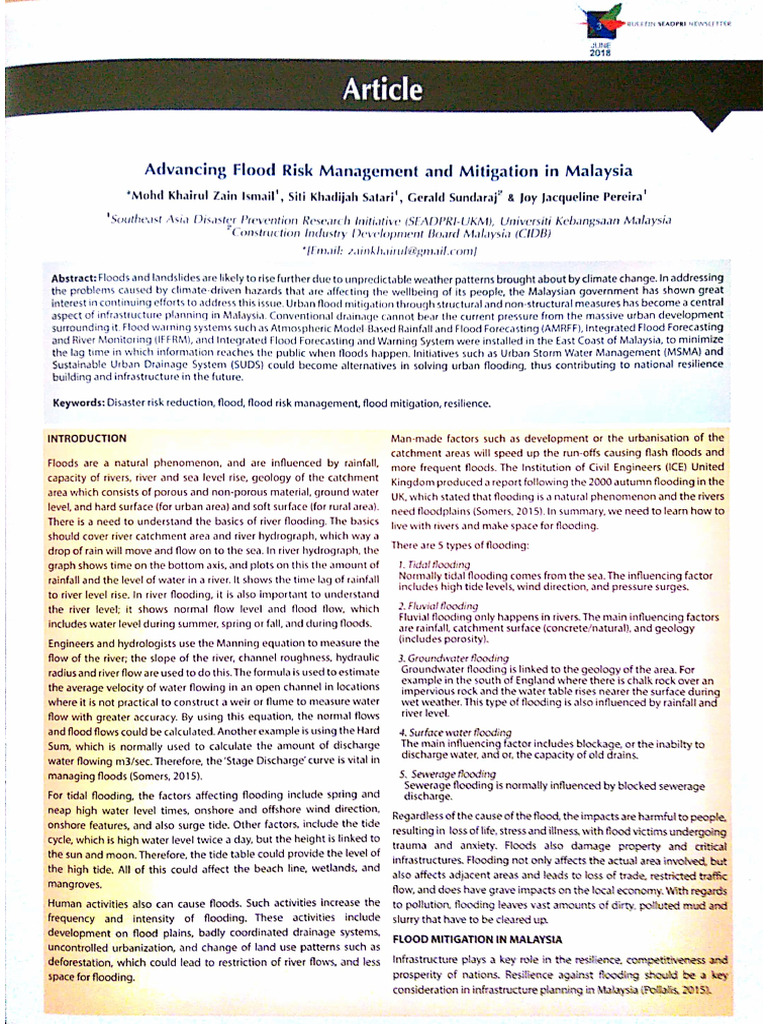 2018 Advancing Flood Risk Management And Pdf
