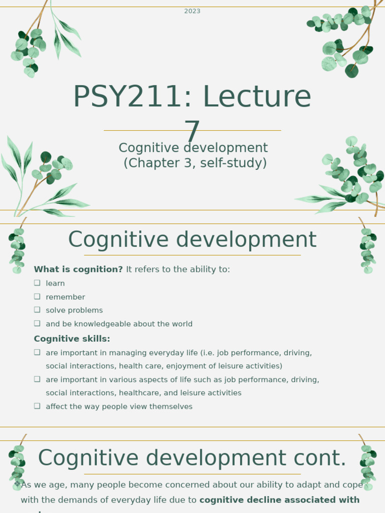 Lecture 7 PSY211 Cognitive Development | PDF | Memory | Intelligence