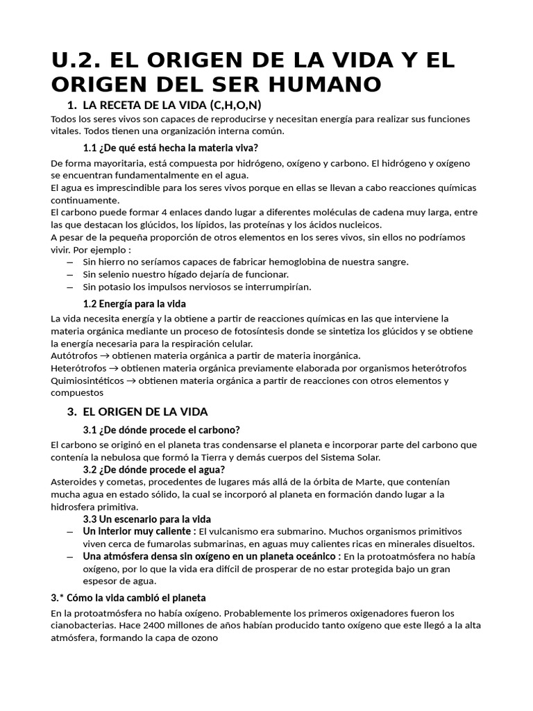 Origen de la Vida y Evolución Humana | PDF | Evolución | Abiogénesis