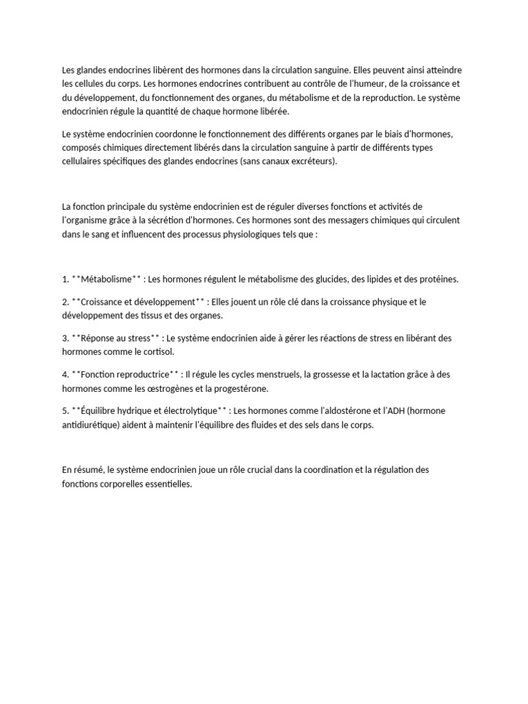 Rôle du système endocrinien et hormones | PDF