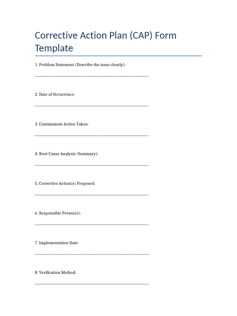 CAP Form Template for Corrective Actions | PDF