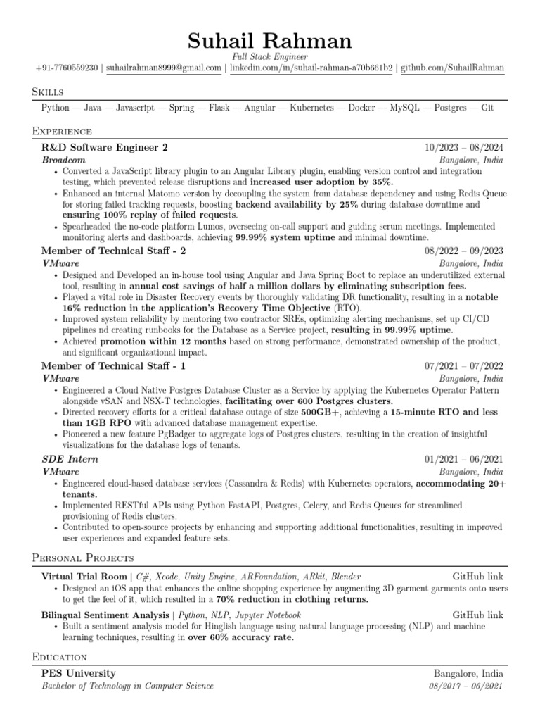 Suhail Rahman: Full Stack Engineer Profile | PDF | Databases | Postgre Sql