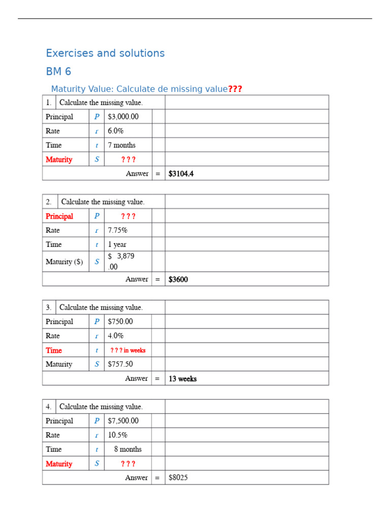MA102 6 Exercises 5242018 | PDF | Interest | Interest Rates
