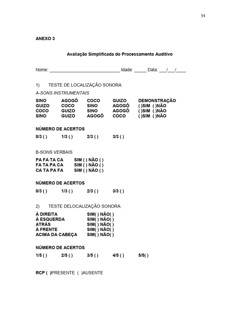 Avaliação do Processamento Auditivo | PDF