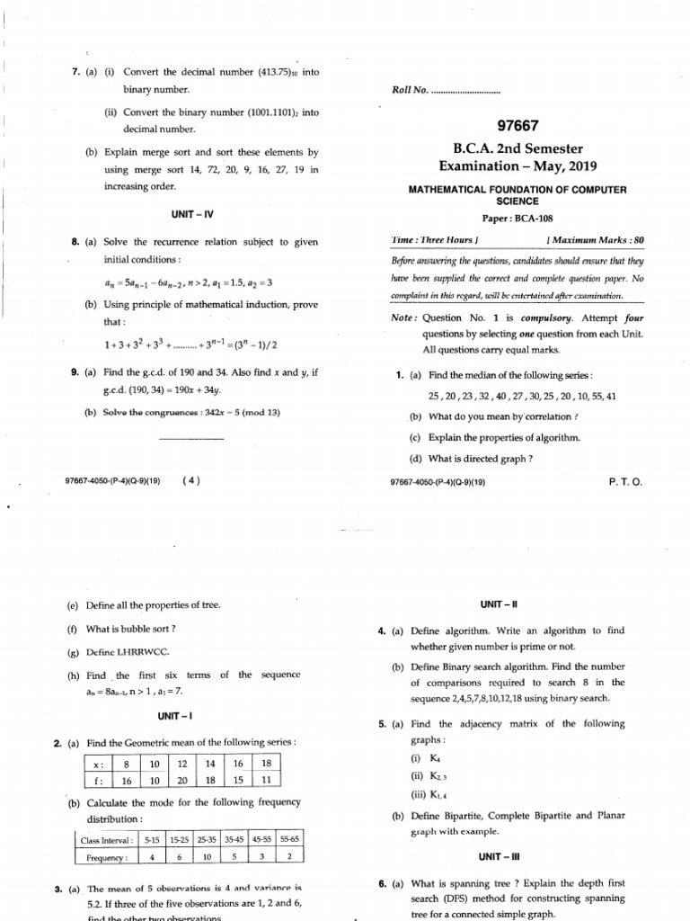 Bca May 2019 2nd Sem Mathematical Foundation of Computer Science 97667 ...