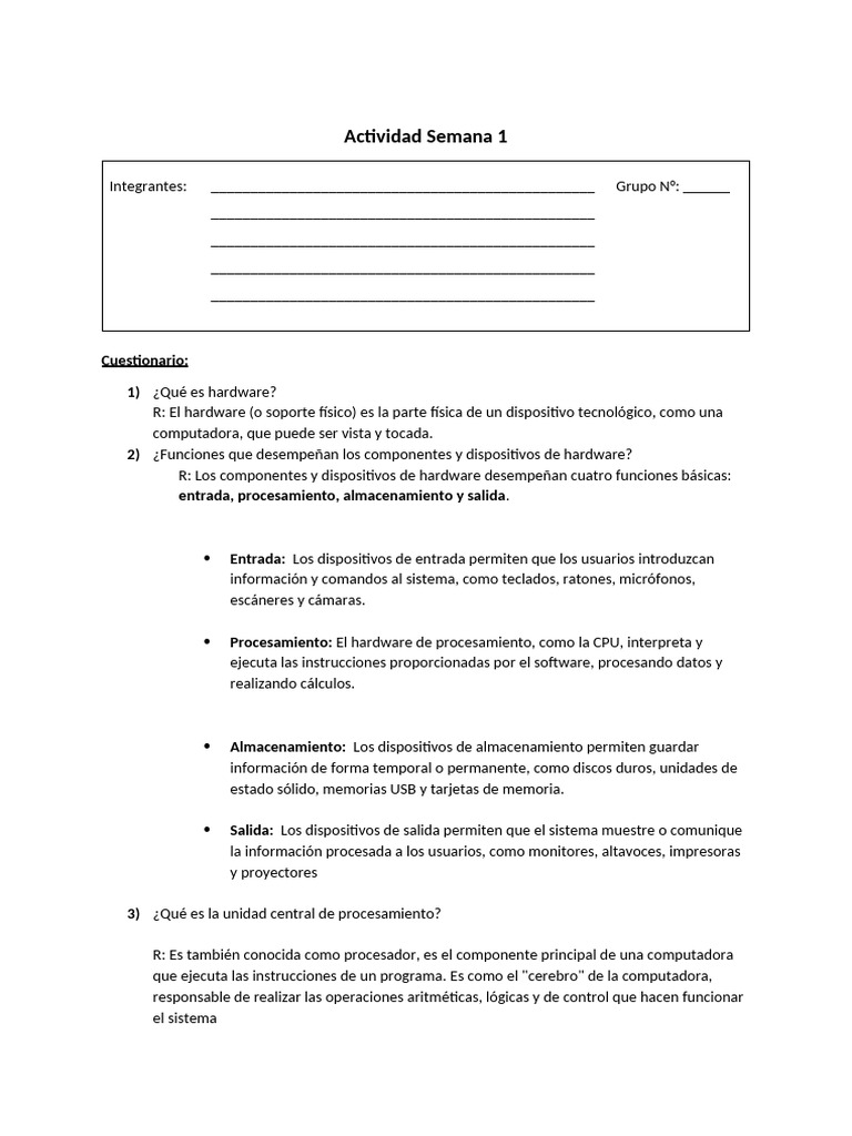 Actividad Semana 1 | PDF | Hardware de la computadora | Periférico
