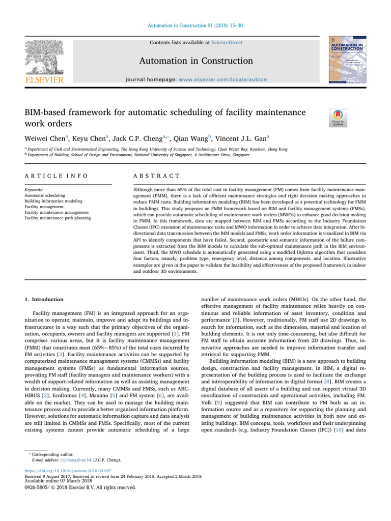 BIM Framework for Automated Facility Maintenance | PDF | Building ...