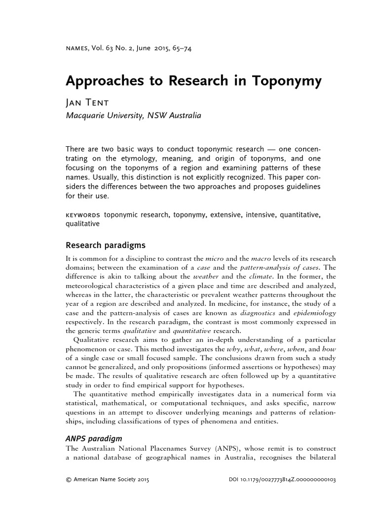 Toponymy Research Approaches Explained | PDF | Quantitative Research ...