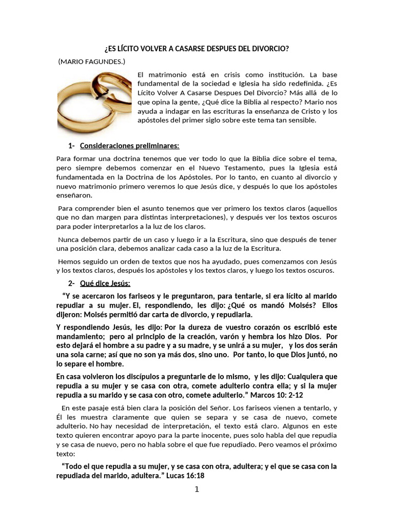 Es Lícito Volver A Casarse | PDF | Adulterio | Primera epístola a los ...