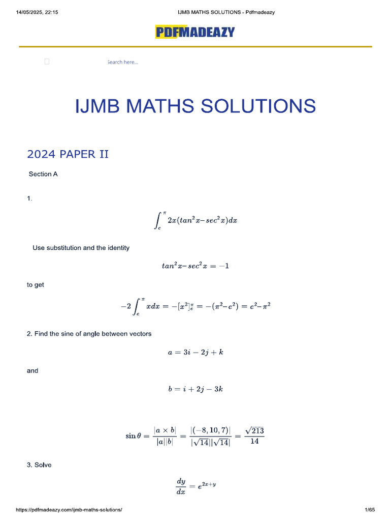 Ijmb Maths Solutions | PDF