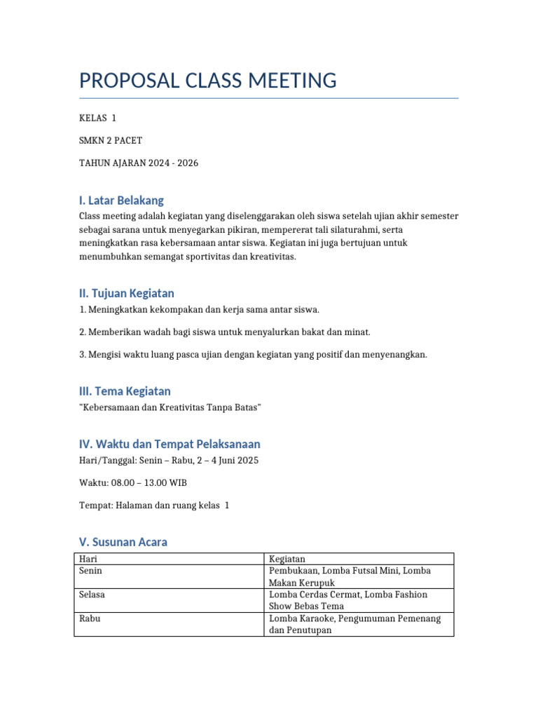 Proposal Kegiatan Class Meeting SMKN 2 | PDF