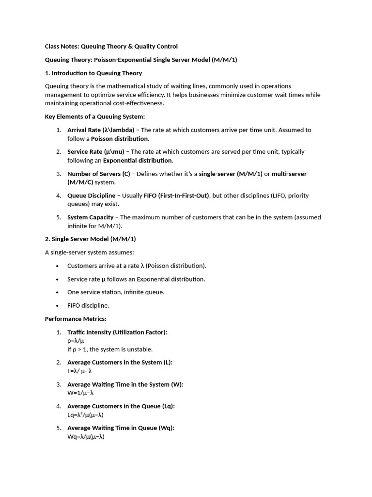 Queuing Theory PoissonExponential Single Server Model MM1 | PDF ...
