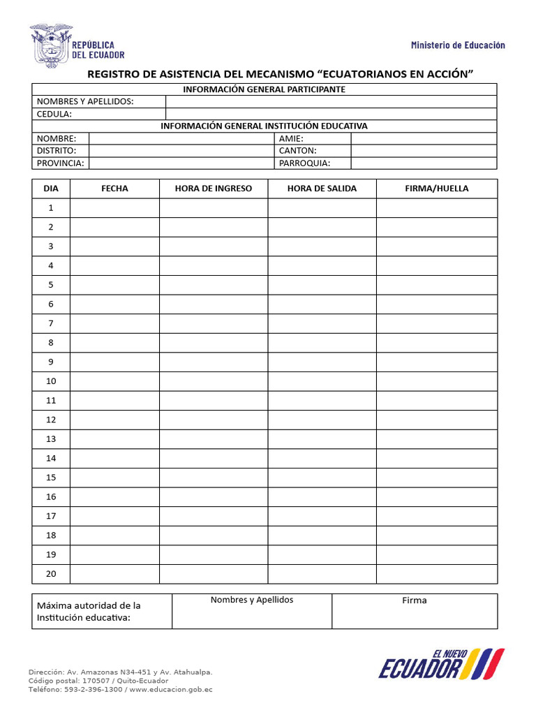Registro de Asistencia MEC Ecuador | PDF
