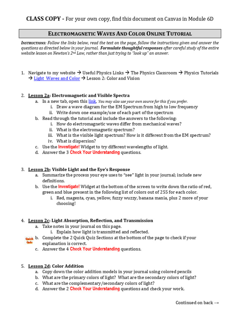 Electromagnetic Waves and Color Tutorial | PDF | Color ...