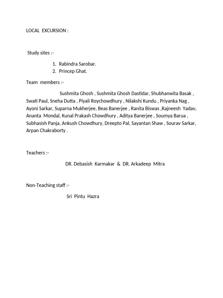Local Excursion Study at Rabindra Sarobar | PDF | Fixation (Histology ...