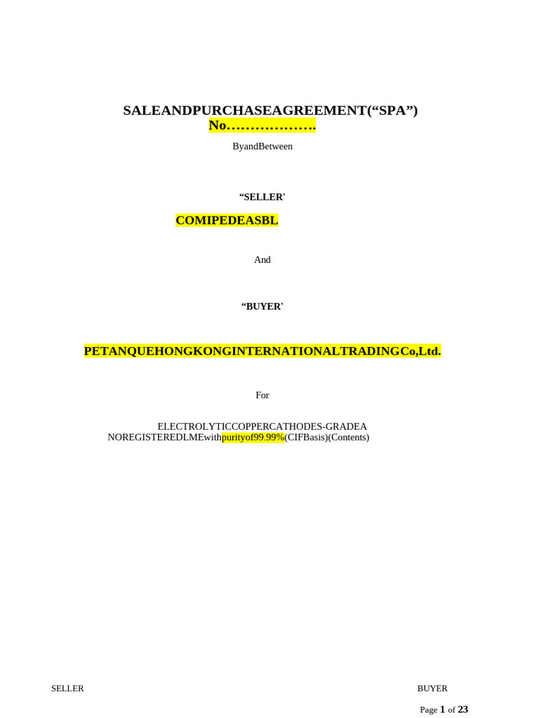 Copper Cathode Sale Agreement 2025 | PDF | Private Law | Common Law