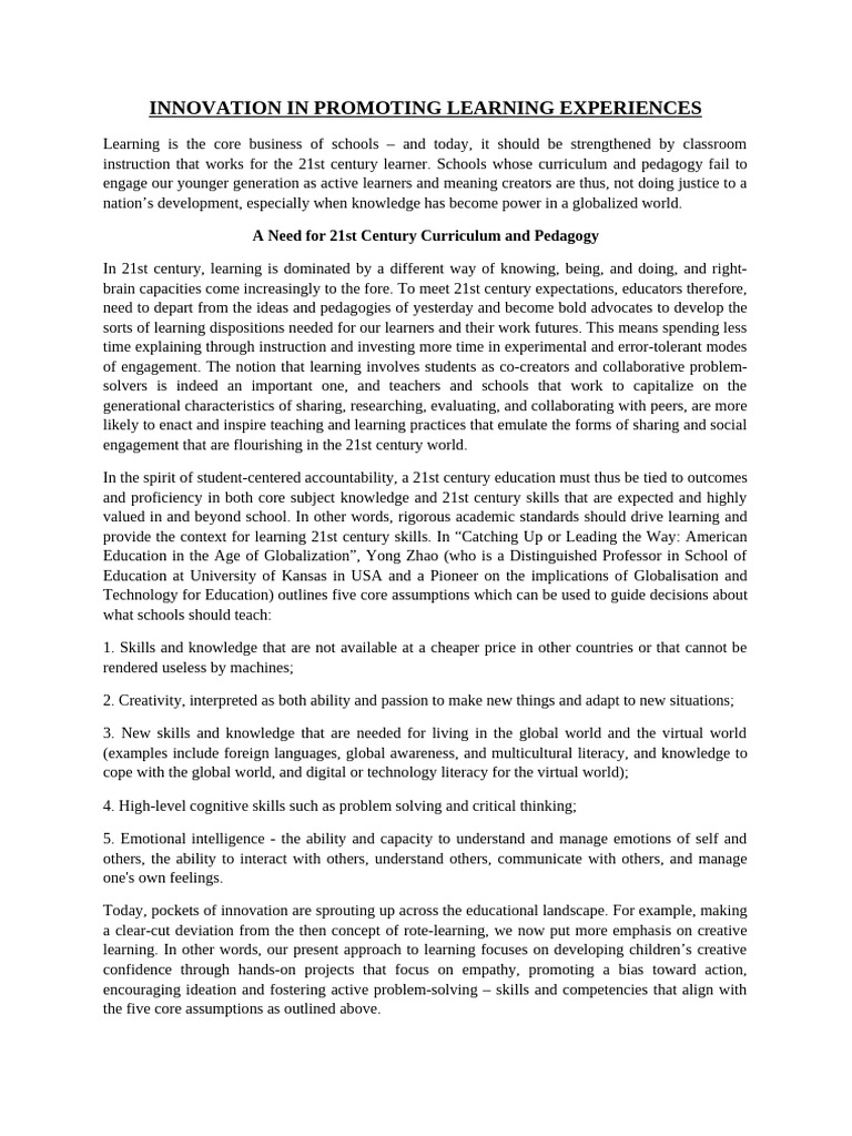 21st Century Learning Innovations | PDF | Pedagogy | Learning