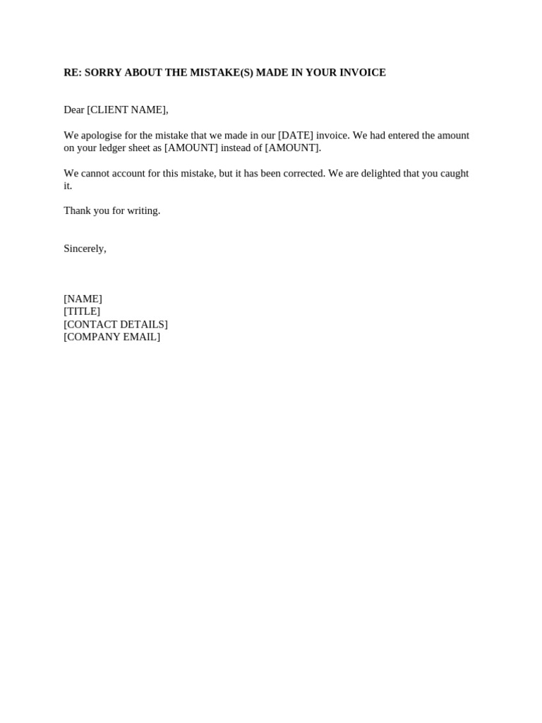 Apology for Invoice Billing Error | PDF