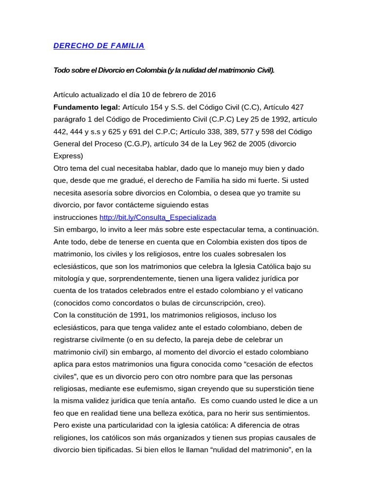Divorcio en el Código Civil Colombiano | PDF | Divorcio | Anulación