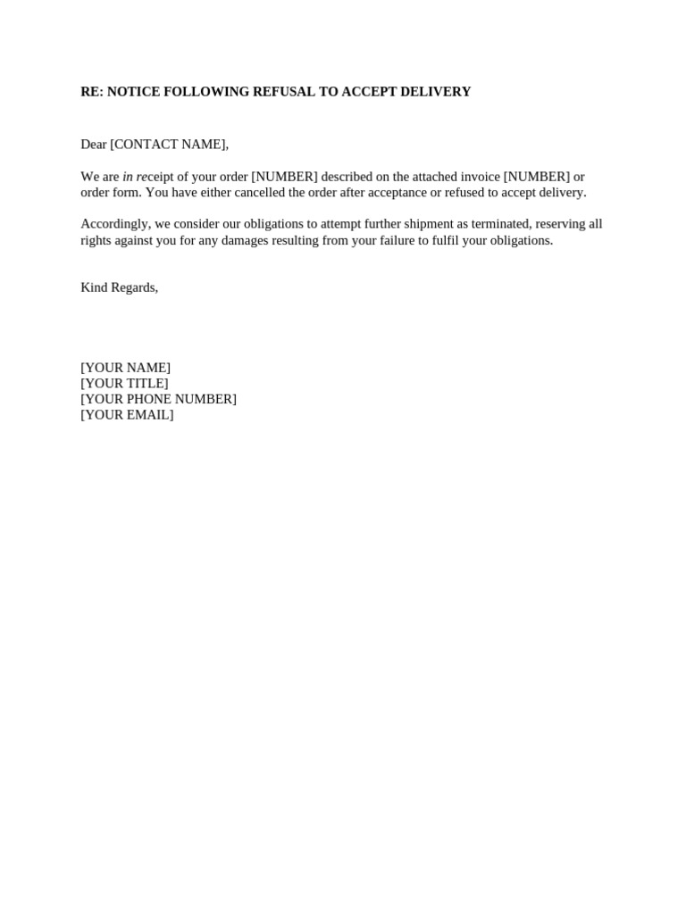 Notice of Delivery Refusal Consequences | PDF