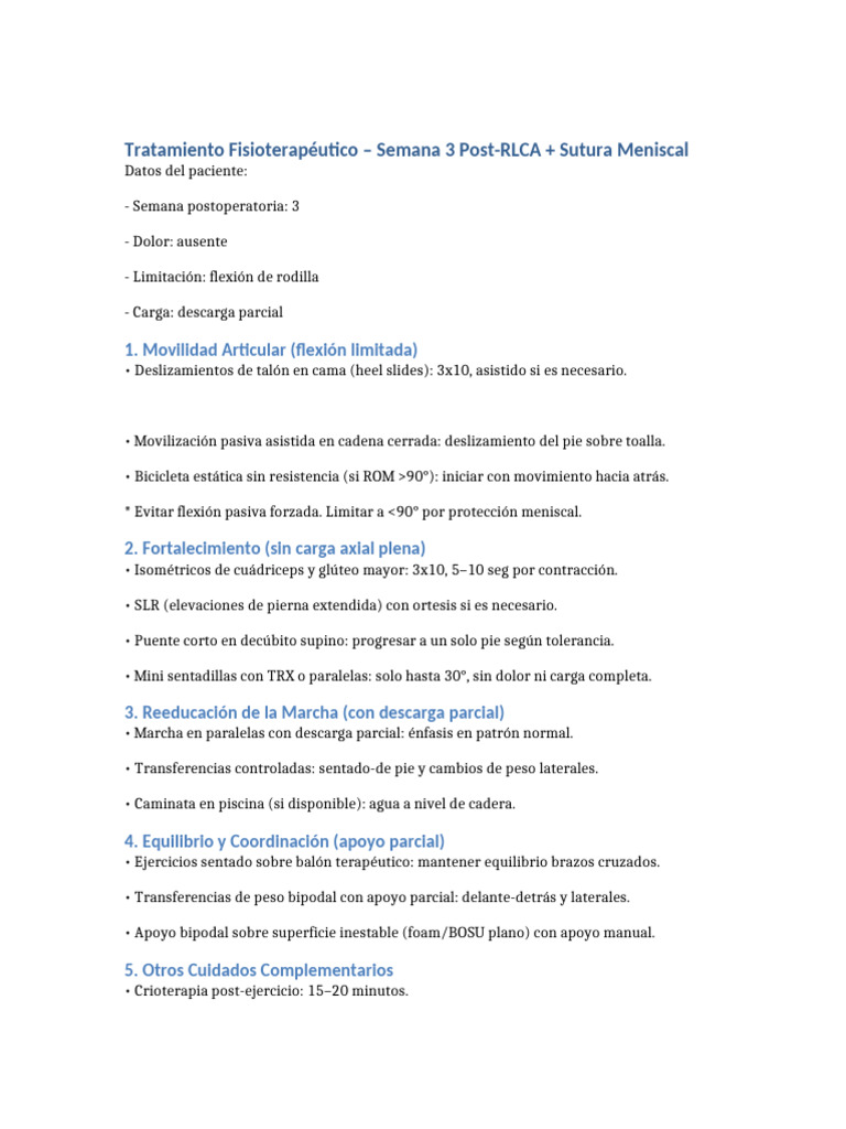 Tratamiento Fisioterapeutico RLCA Semana3 | PDF