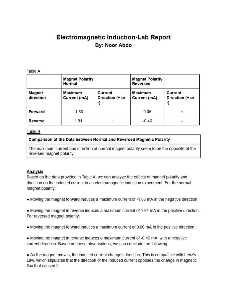 Electromagnetic Induction Lab Results | PDF | Electromagnetic Induction ...