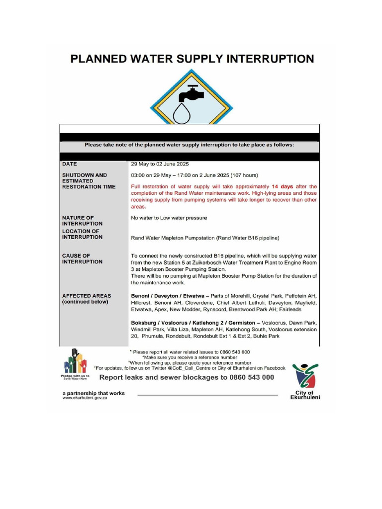 Water Planned Interruption | PDF