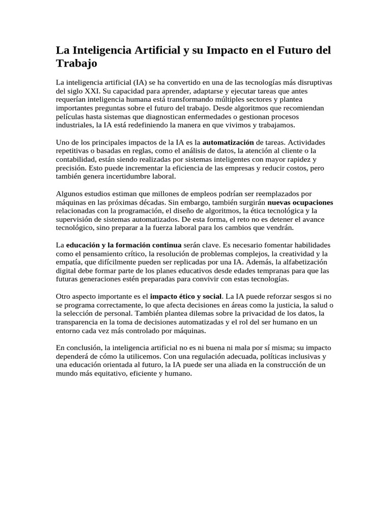 Inteligencia Artificial y Futuro Del Trabajo | PDF