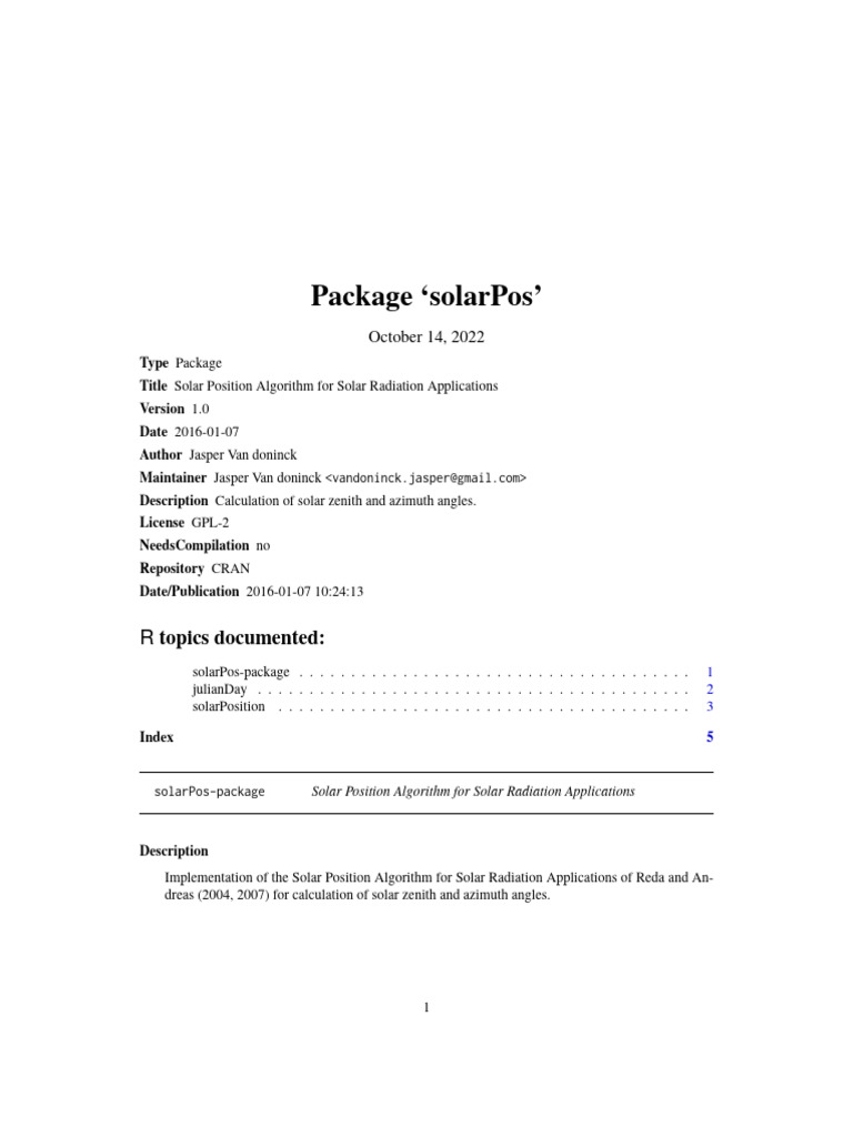 Solar Position Algorithm Overview | PDF | Latitude
