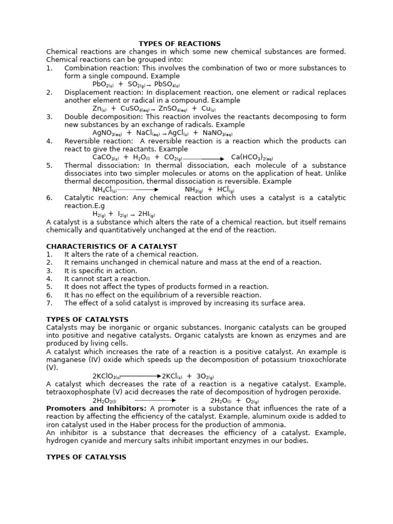 Types of Chemical Reactions Explained | PDF | Catalysis | Redox
