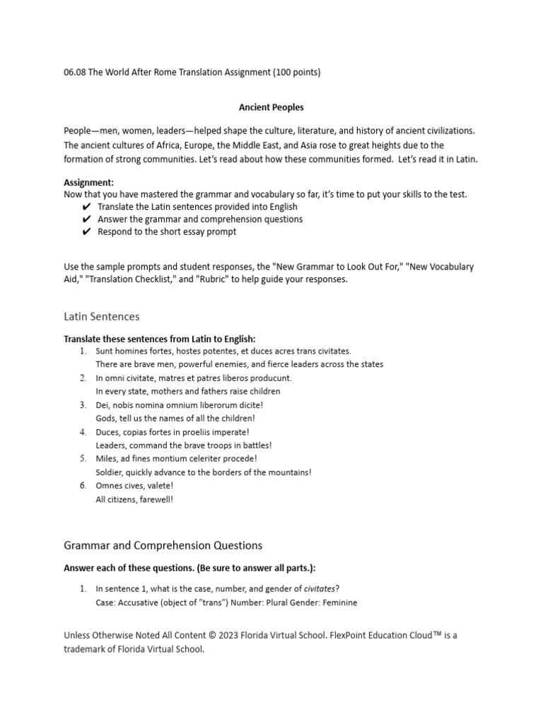 Latin Translation Assignment Guide | PDF | Grammatical Gender | Verb