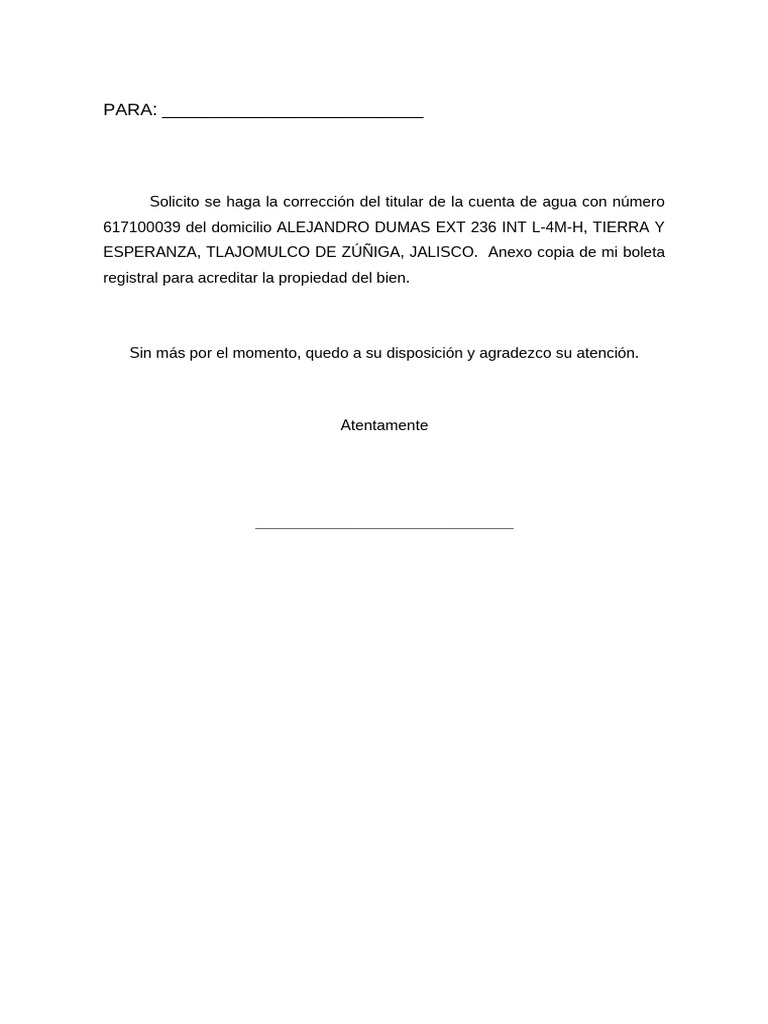 Solicitud de Corrección de Titularidad de Agua | PDF