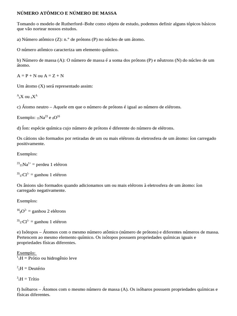Número Atômico e Massa: Conceitos Básicos | PDF