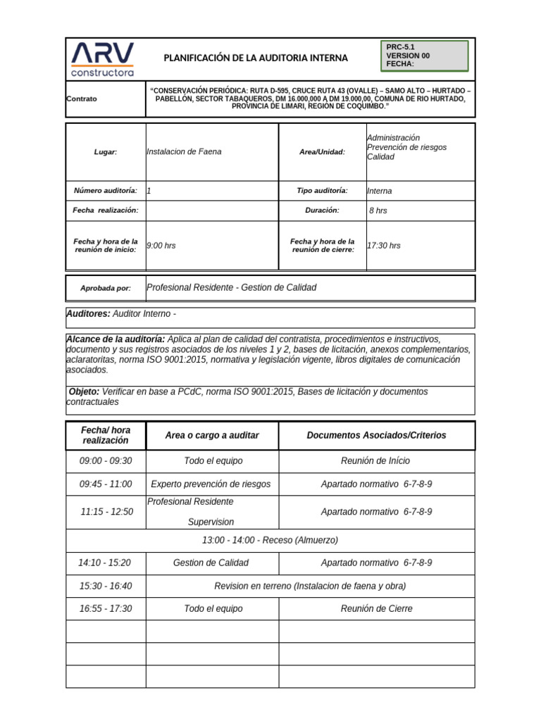 Planificación Auditoría Interna ISO 9001 | PDF | Business | Análisis de ...
