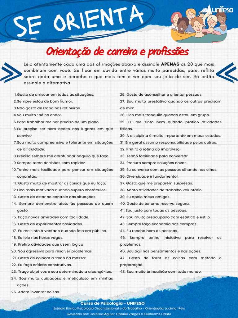 Teste Vocacional: Orientação Profissional | PDF | Science | Esboço
