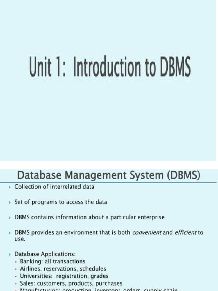 Dbms Unit 1 | PDF