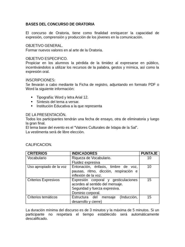 Bases Concurso de Oratoria Ixtapa 2023 | PDF | Hablar en público ...