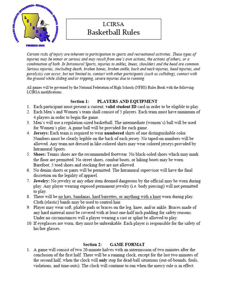 Intramural Basketball Rules and Safety Guidelines | PDF | Sports | Ball ...