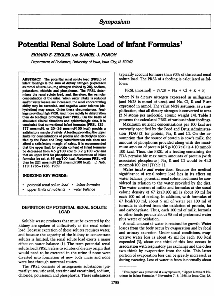 Renal Solute Load in Infant Formulas | PDF | Kidney | Chloride
