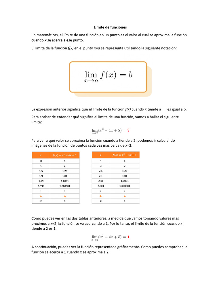 Límite de funciones: conceptos y ejemplos | PDF | Función (Matemáticas ...