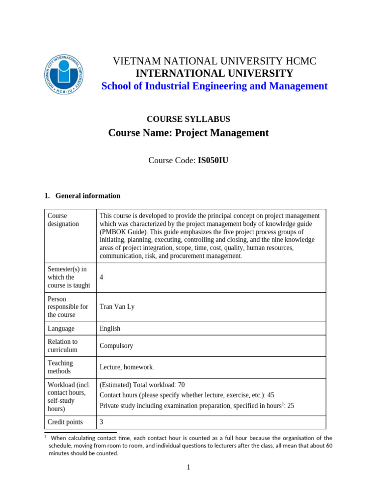 Project Management Course Syllabus | PDF | Project Management