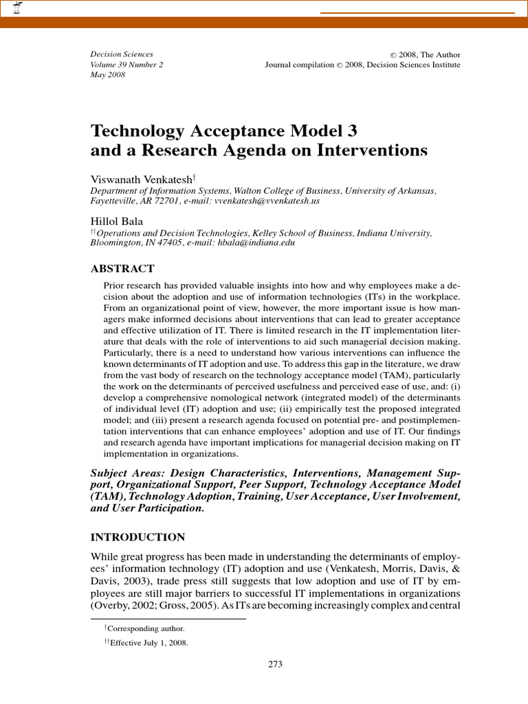 Technology Acceptance Model 3 and A Research Agenda On Interventions ...