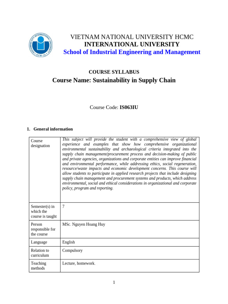 Sustainability in Supply Chain Course | PDF | Sustainability | Evaluation
