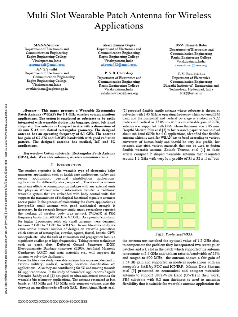 Multi Slot Wearable Patch Antenna For Wireless Applications | PDF ...