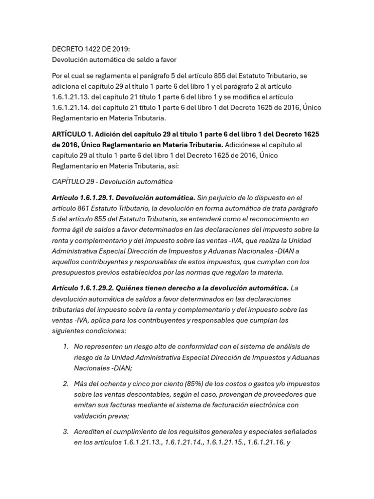 Decreto 1422 de 2019 | PDF | Impuestos