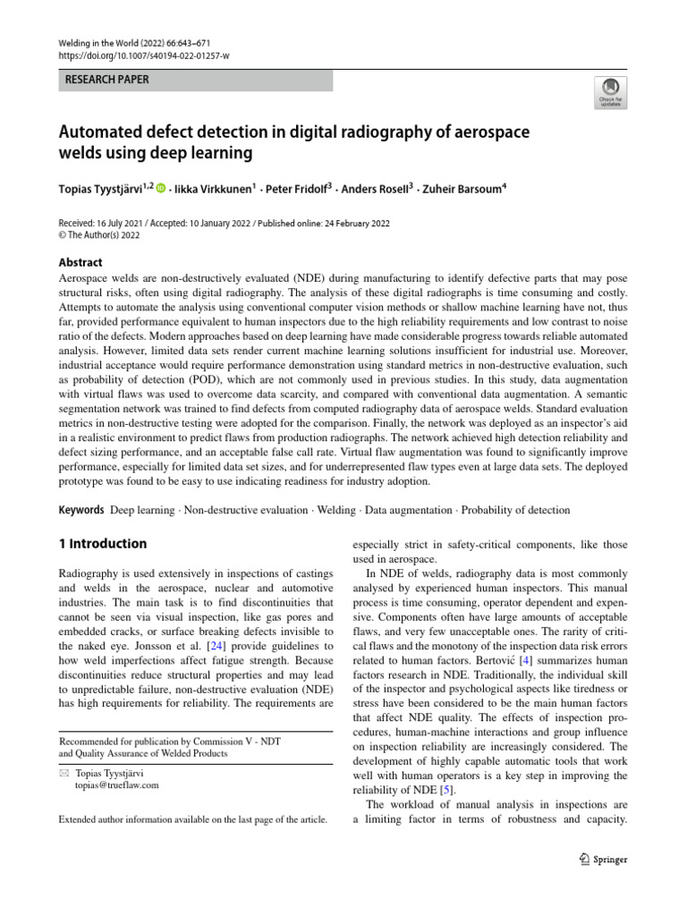 Deep Learning for Aerospace Weld Defect Detection | PDF ...